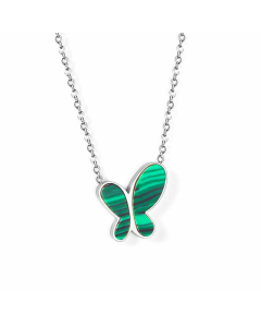 Trendy Butterfly Stainless Steel Pendant Necklace Wholesale-Steel Color-Green