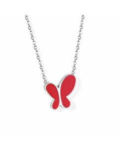 Trendy Butterfly Stainless Steel Pendant Necklace Wholesale-Steel Color-Red