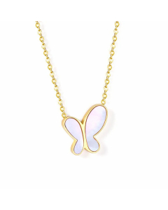 Trendy Butterfly Stainless Steel Pendant Necklace Wholesale-Gold Color-White