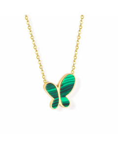 Trendy Butterfly Stainless Steel Pendant Necklace Wholesale-Gold Color-Green