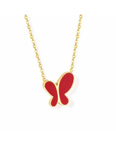 Trendy Butterfly Stainless Steel Pendant Necklace Wholesale-Gold Color-Red