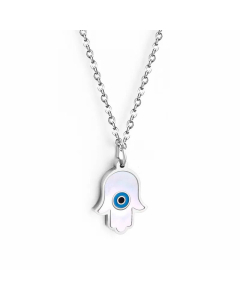 Fashion Plating Devil's Eye Hand Of Fatima Stainless Steel Pendant Necklace-Steel Color-01