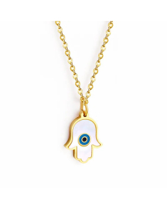 Fashion Plating Devil's Eye Hand Of Fatima Stainless Steel Pendant Necklace-Gold Color-01