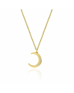 Fashion Leaf Moon Stainless Steel Plating Inlay Artificial Gemstones Pendant Necklace Colorza