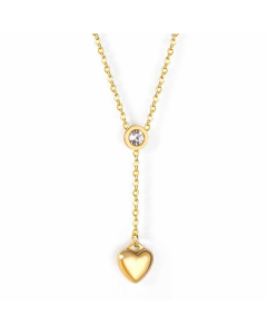 Retro Rhinestones Layered Star Moon Heart Shape Stainless Steel Necklaces-Gold Color-01