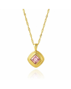 Classic Striped Square Titanium Steel Plating Inlay Zircon Pendant Necklace Colorza