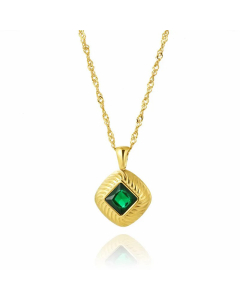 Classic Striped Square Titanium Steel Plating Inlay Zircon Pendant Necklace Colorza