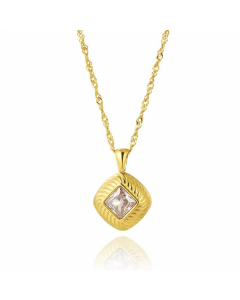 Classic Striped Square Titanium Steel Plating Inlay Zircon Pendant Necklace Colorza