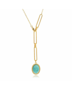 Fashion Inlay Natural Stone Oval Stainless Steel Pendant Necklace Colorza