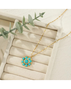 Fashion Plating Natural Stone Flower Stainless Steel Pendant Necklace Colorza
