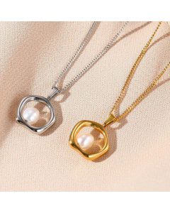 Fashion Geometric Titanium Steel Plating Inlay Pearl Pendant Necklace Colorza