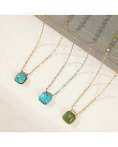 Fashion Plating Turquoise Geometric Stainless Steel Pendant Necklace Colorza