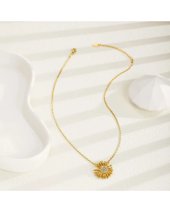 Temperament Daisy Titanium Steel Plating Inlay Artificial Diamond Pendant Necklace Colorza
