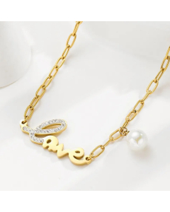 Fashion Charm Letter Love Titanium Steel Plating Inlay Artificial Gemstones Pearl Necklace