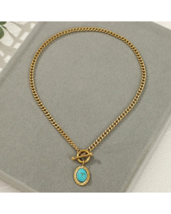 Fashion Plating Turquoise Oval Stainless Steel Pendant Necklace Colorza