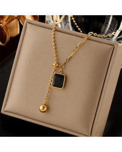 Retro Gold Plated Inlay Zircon Square Titanium Steel Pendant Necklace Colorza