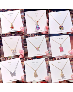Fashion Bow Knot Key Flower Pendent Zircon Inlaid Titanium Steel Necklace Colorza
