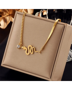 Fashion Gold Plated Inlay Zircon Snake Titanium Steel Necklace Colorza