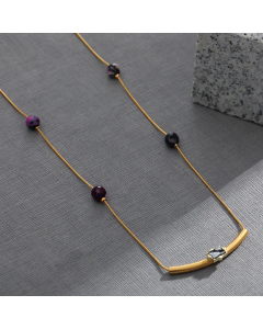 Fashion Gold Plated Inlay Zircon Square Stainless Steel Natural Stone Necklace Colorza