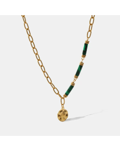 Fashion Gold Plated Round Stainless Steel Natural Stone Pendant Necklace Colorza