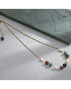Fashion Irregular Natural Stone Pearl Gold Plated Layered Stainless Steel Necklaces Colorza