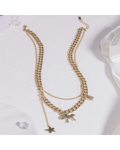 Fashion Gold Plated Layered Star Dollar Horse Stainless Steel Necklaces Colorza