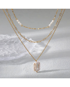 Fashion Concave-Convex Baroque Pearl Pendant Gold Plated Layered Necklaces Colorza