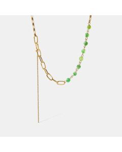 Fashion Gold Plated Round Stainless Steel Natural Stone Chain Necklace Colorza