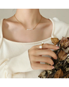 Elegant Created Pearl Shell Titanium Steel Plating Necklace