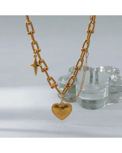 Fashion Gold Plated Star Heart Shape Stainless Steel Chain Pendant Necklace Colorza