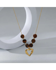 Hollow Out Heart Shape Stainless Steel Natural Stone Gold Plated Pendant Necklace Colorza