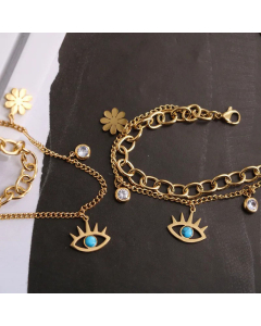 Colorza Devil's Eye Pendent Titanium Steel Plating Inlay Artificial Gemstones Layered Necklaces 