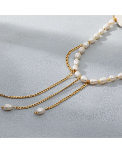 French Style Tassel Pearl Stainless Steel Gold Plated Pendant Necklace Colorza