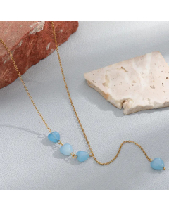Elegant Heart Shape Stainless Steel Natural Stone Gold Plated Pendant Necklace Colorza