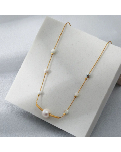 Fashion Gold Plated Solid Color Stainless Steel Pearl Necklace Colorza