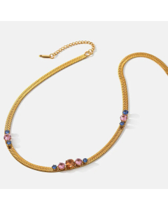 Fashion Stainless Steel Gold Plated Inlaid Round Zircon Necklace Colorza