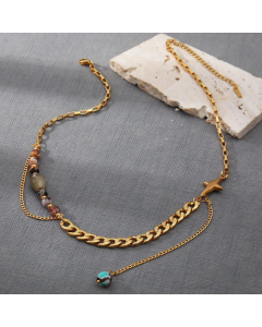 Retro Gold Plated Star Stainless Steel Natural Stone Pendant Necklace Colorza