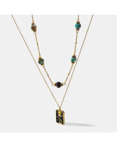 Enamel Flower Tag Stainless Steel Natural Stone Gold Plated Layered Necklaces Colorza