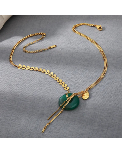Fashion Natural Stone Gold Plated Round Heart Shape Stainless Steel Pendant Necklace Colorza