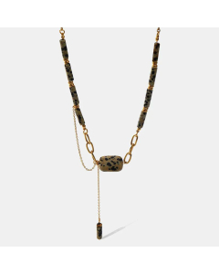 Retro Gold Plated Square Stainless Steel Natural Stone Pendant Necklace Colorza