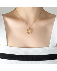 INS Style Letter Oval Titanium Steel Inlaid Mutil-Color Rhinestone Necklace Colorza