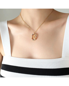 INS Style Letter Oval Titanium Steel Inlaid Mutil-Color Rhinestone Necklace Colorza