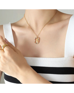INS Style Letter Oval Titanium Steel Inlaid Mutil-Color Rhinestone Necklace Colorza
