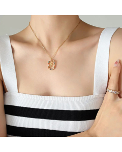 INS Style Letter Oval Titanium Steel Inlaid Mutil-Color Rhinestone Necklace Colorza