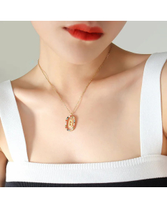 INS Style Letter Oval Titanium Steel Inlaid Mutil-Color Rhinestone Necklace Colorza