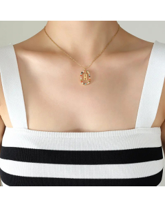 INS Style Letter Oval Titanium Steel Inlaid Mutil-Color Rhinestone Necklace Colorza