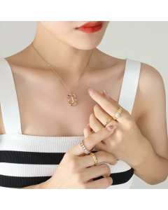 INS Style Letter Oval Titanium Steel Inlaid Mutil-Color Rhinestone Necklace Colorza