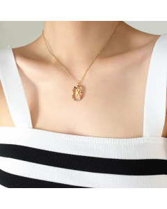 INS Style Letter Oval Titanium Steel Inlaid Mutil-Color Rhinestone Necklace Colorza