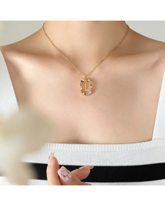 INS Style Letter Oval Titanium Steel Inlaid Mutil-Color Rhinestone Necklace Colorza