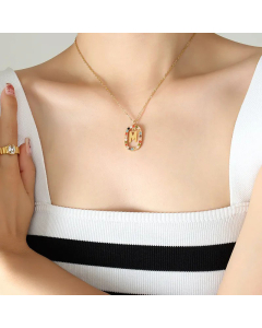 INS Style Letter Oval Titanium Steel Inlaid Mutil-Color Rhinestone Necklace Colorza